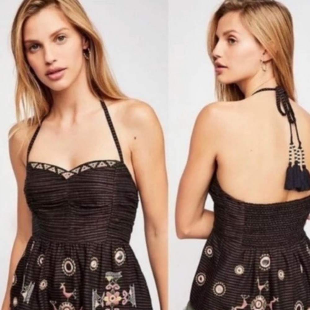 Free People Sweet Safari Halter Top Embroidered NWT - Picture 3 of 5